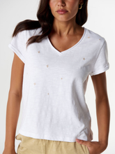 Load image into Gallery viewer, Cloth, Paper, Scissors - Embroidered V Neck - White/Safari
