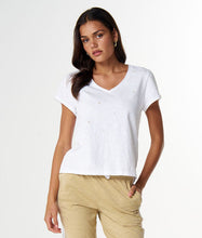 Load image into Gallery viewer, Cloth, Paper, Scissors - Embroidered V Neck - White/Safari
