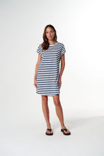 Load image into Gallery viewer, Cloth, Paper, Scissors - Regular Tee Dress - White/Parisian Navy
