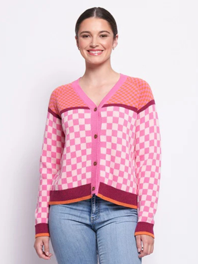 Foil - Checkmate Cardigan - Pink Mix