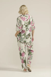 Goondiwindi - Boxy Linen Shirt - Pink Palm Print