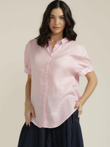 Goondiwindi - Cuffed Short Sleeve Linen Shirt - Candy