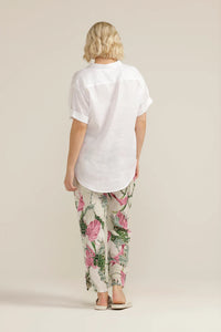 Goondiwindi - Cuffed Short Sleeve Linen Shirt - White