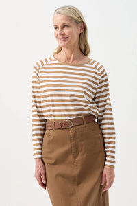 Goondiwindi - Stripe Raglan Tee - White/Camel