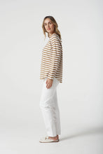 Load image into Gallery viewer, Goondiwindi - Stripe Raglan Tee - White/Camel
