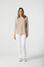 Load image into Gallery viewer, Goondiwindi - Stripe Raglan Tee - White/Camel
