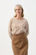 Load image into Gallery viewer, Goondiwindi - Stripe Raglan Tee - White/Camel
