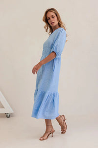 Kaleido - Linen Gather Detail Dress - Chambray