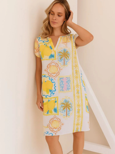 Kaleido - Linen Short Sleeve Dress - Amalfi Dreams