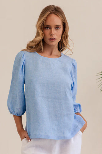 Kaleido - Linen Elbow Top - Chambray
