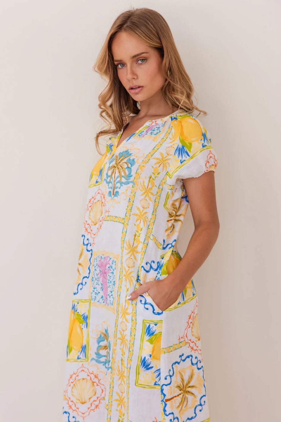 Kaleido - Linen Short Sleeve Dress - Amalfi Dreams