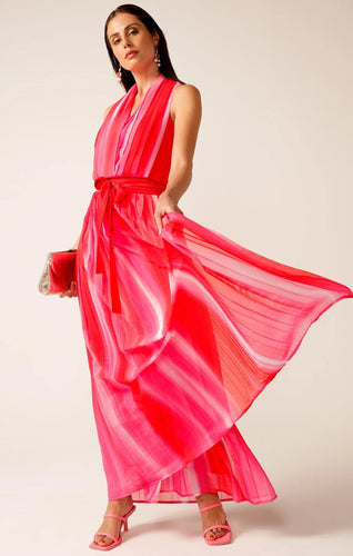Sacha Drake | Thriller Plot Pleated Dress | Pink Red Ombre