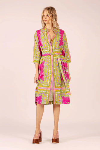 Lola - Cirque Midi Dress - Aria LIme and Hot Pink