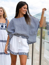 Load image into Gallery viewer, Luoni - Elke Shorts - White/Maritime Navy Starline

