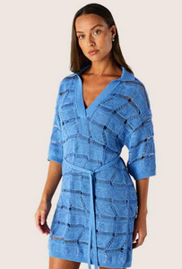 MOS - Clara Knit Kaftan Mini Dress - Blue Gleam