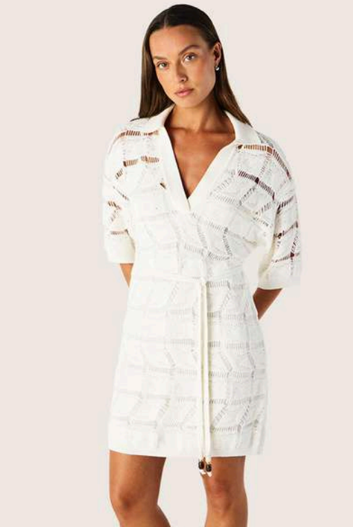 MOS - Clara Knit Kaftan Mini Dress - Optic White