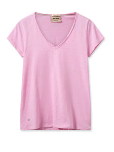 Mos Mosh - Tulli V-SS Tee - Begonia Pink
