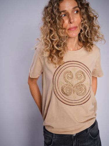 Mos Mosh - Zano O-SS Embroidery Tee - Sesame