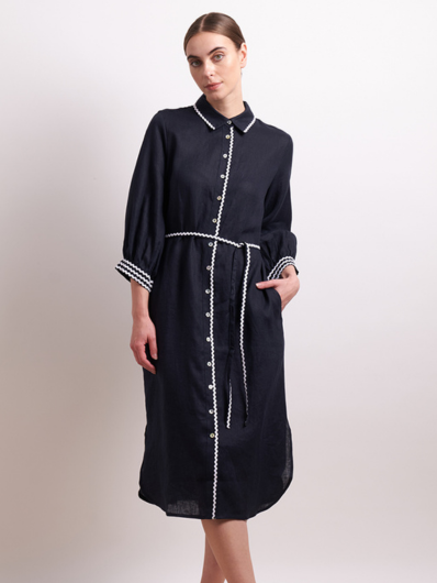 Neris - Ric Rac Shirt Dress - Indigo