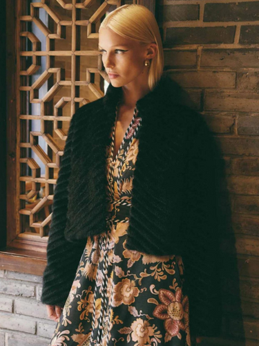 Once Was - Altair Faux Fur Cropped Jacket - Black