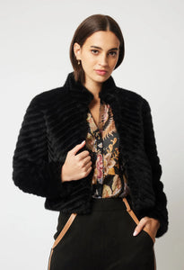 Once Was - Altair Faux Fur Cropped Jacket - Black