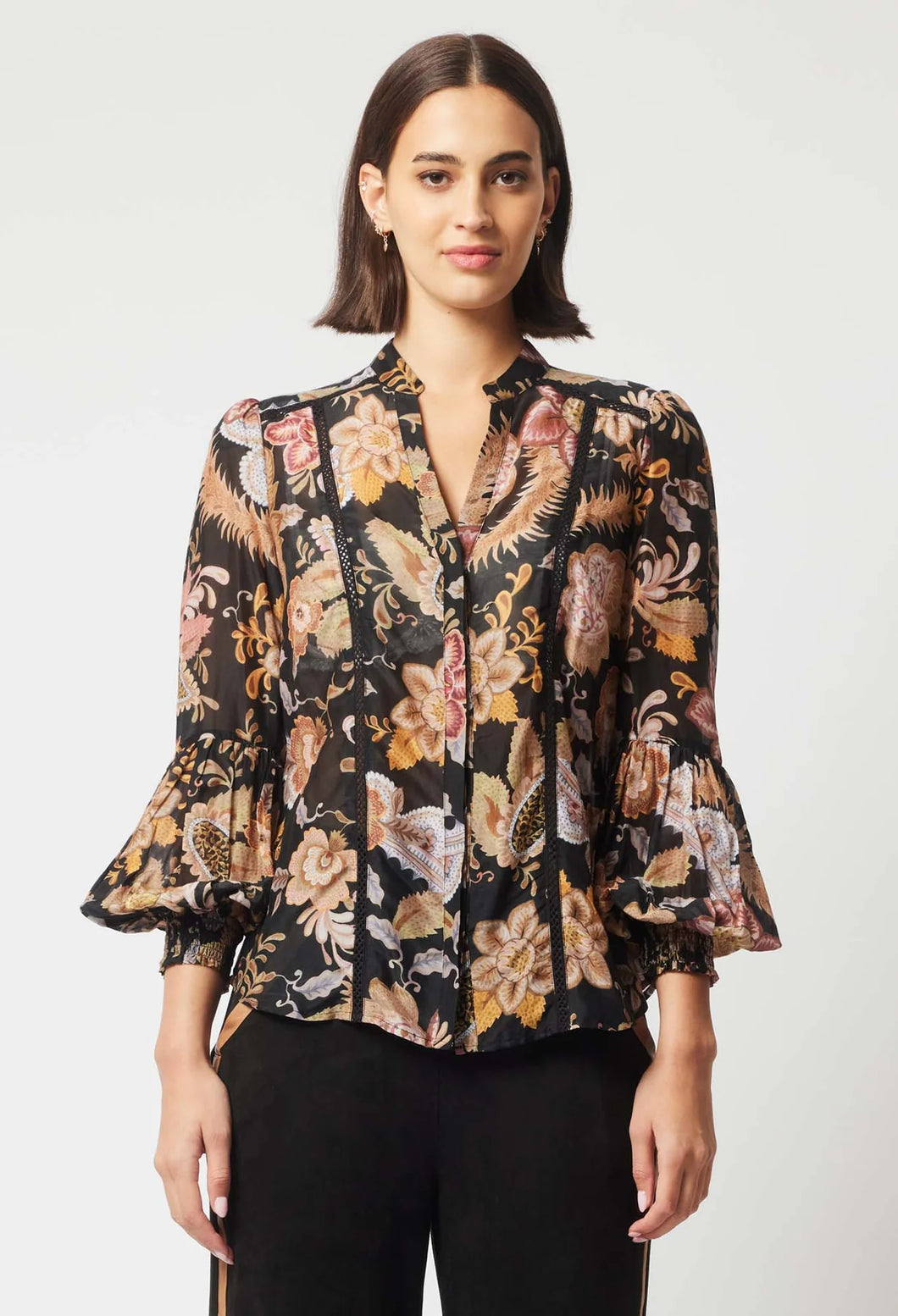 Once Was - Empress Shirred Shirt - Dragon Flower