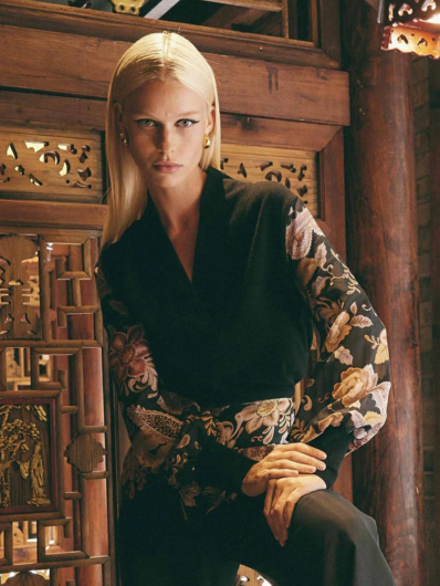 Once Was - Empress Silk Sleeve Knit - Black/Dragon Flower