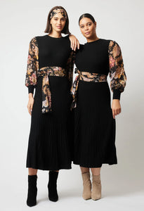 Once Was - Empress Wool Dress - Black/Winter Floral