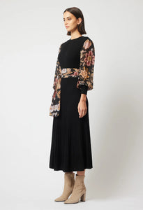 Once Was - Empress Wool Dress - Black/Winter Floral