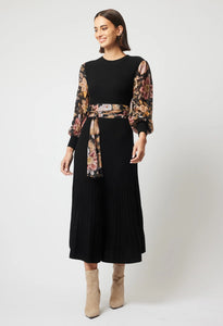 Once Was - Empress Wool Dress - Black/Winter Floral