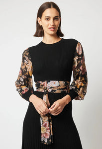 Once Was - Empress Wool Dress - Black/Winter Floral