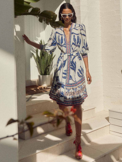 Once Was - Eudora Linen Viscose Dress - Palm Shadow