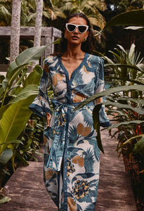 Once Was - Kimona Cotton Silk Coat Dress - Tukano Print