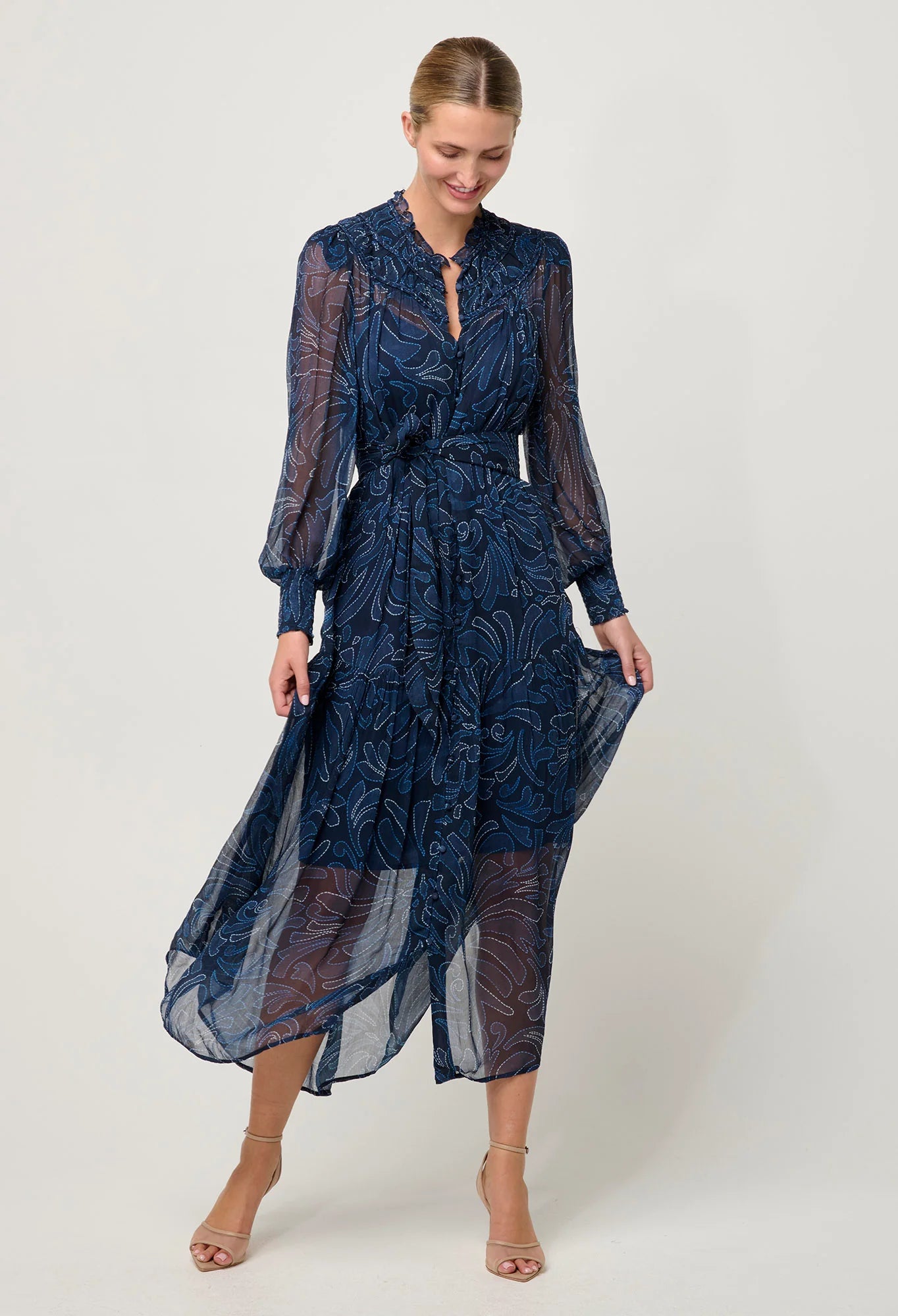 Once Was- Solana Viscose Chiffon Midi Dress - Altamira Indigoandme Once Was- Solana Viscose Chiffon Midi Dress - Altamira Indigoandme