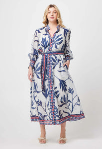 Once Was -Tierra Cotton Silk Dress - Palm Shadow