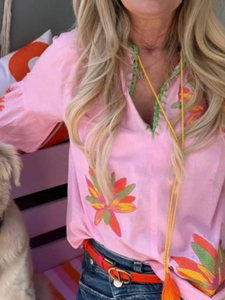 Place Du Soleil - Rosa Lilies Embroidered Blouse