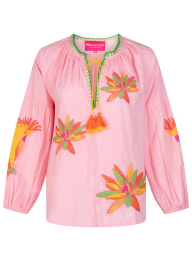 Place Du Soleil - Rosa Lilies Embroidered Blouse