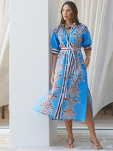 Load image into Gallery viewer, State Of Embrace - Robe Dress - Blue Deco Stripe
