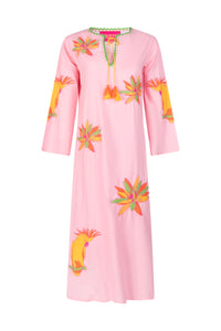 Place Du Soleil - Rosa Pink and Yellow Lilies Embroidered Dress
