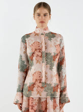Load image into Gallery viewer, Sofia Irina - Iris Bell Sleeve Shirt - Pink/Green Floral

