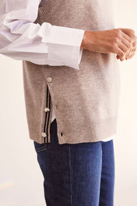 See Saw - Merino Wool Vest With Side Button - Natural
