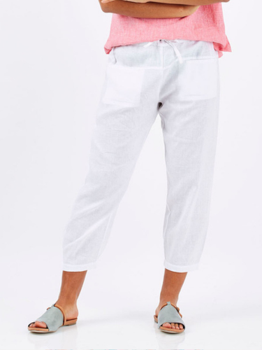 See Saw - Linen 7/8 Drawstring Pant - White