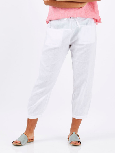 See Saw - Linen 7/8 Drawstring Pant - White