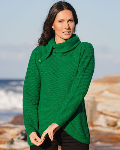 See Saw - Moss Stitch Cowl Sweater - Pine