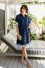 Load image into Gallery viewer, See Saw - Linen Collared Button Dress - Navy/White Trim
