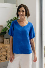 Load image into Gallery viewer, See Saw - Linen V Neck Swing Top - Santorini Blue
