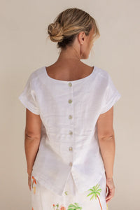 See Saw - Linen Cap Sleeve Button Top