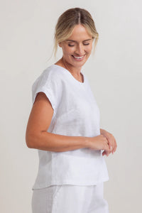 See Saw - Linen Cap Sleeve Button Top