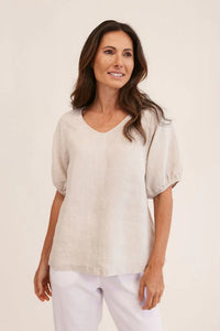 See Saw - Linen V Neck Swing Top - Flax