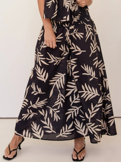 See Saw - 100% Cotton Wide Leg Pant - Leaf Print